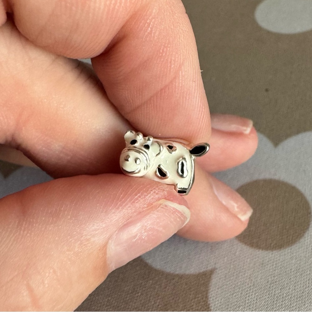 Silver Enamel Cow Charm for Pandora Bracelets